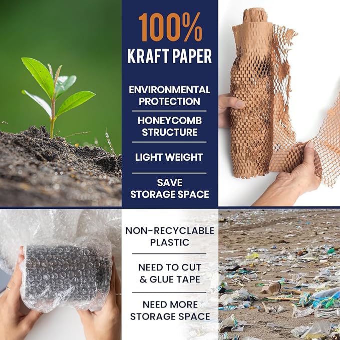 Honeycomb Packing Paper 12" x 35ft with Rope & 20 Fragile Stickers|Shipping & Moving Supplies|Small Business Packaging Supplies|Eco Friendly Bubble Wrap Packing Boxes for Moving Certified FSC C204227-DeskLoop Office