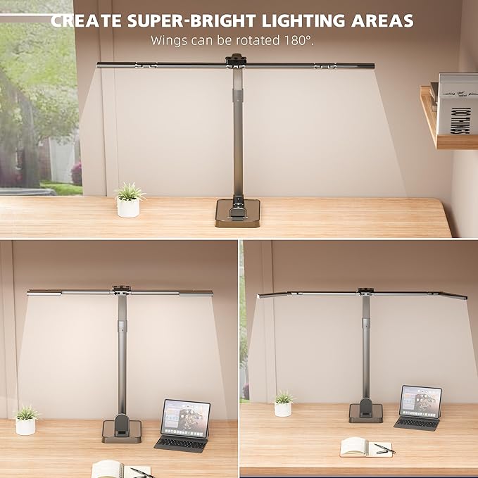 LED Desk Lamp for Home Office - 24W Bright Double Head Desk Light with Clamp Eye Caring Architect Task Light 25 Lighting Modes Adjustable Flexible Gooseneck Lamp (All Black)-DeskLoop Office
