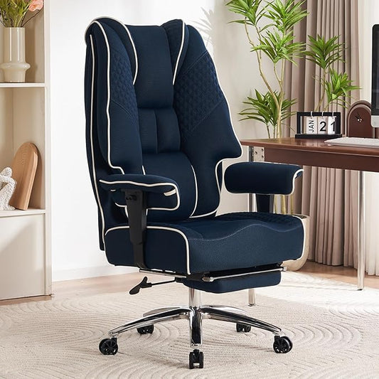 Big and Tall Office Chair 400lbs Wide Seat, Leather High Back Executive Office Chair with Foot Rest, Ergonomic Chairs Lumbar Support for Lower Back Pain Relief (Mesh Dark Blue)-DeskLoop Office