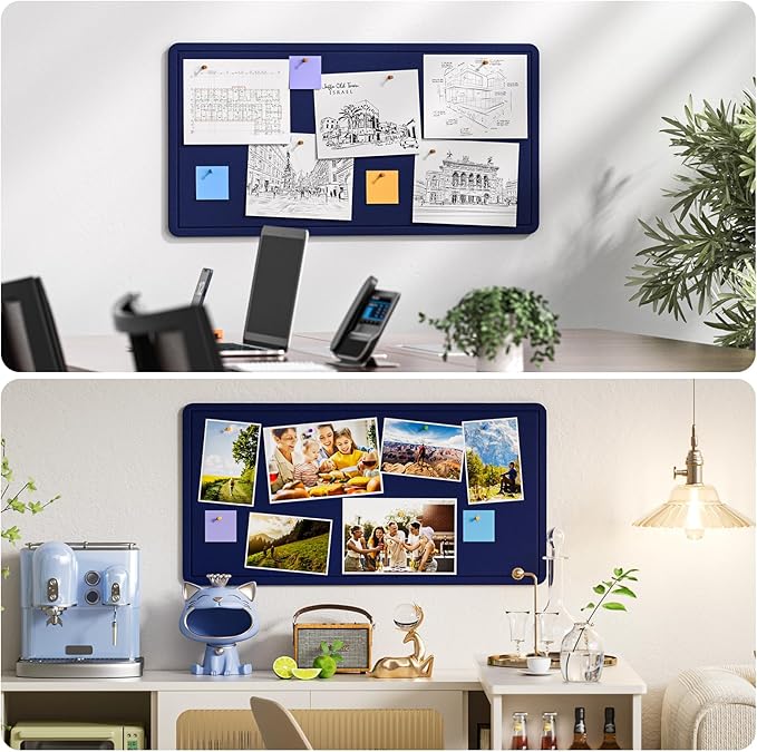 MaxGear Bulletin Board 35" x 17.5", Foldable Felt Board Vision Board Supplies, Cork Board for Office, Home, School, Small Pin Boards for Walls Decorative Picture Framed Display Board Dark Blue-DeskLoop Office