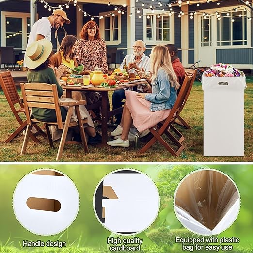 10 Pack 30 Gallon Corrugated Cardboard Trash Cans Bulk for Events Parties Disposable and Reusable Cans Bottle Recycling Bins with 20 Garbage Bags White Garbage Boxes for Outdoor Events-DeskLoop Office