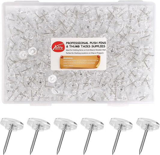 Push Pins 400-count Flat Clear Thumb Tacks Steel Point and Plastic Head for Corkboard and Wooden Photo Wall-DeskLoop Office