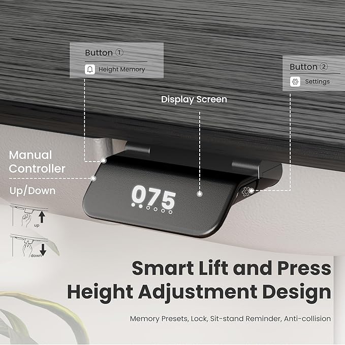 COLAMY Electric Adjustable Standing Desk – 48 x 28 Inch Sit Stand Desk with Drawer & Cable Management, Dual Motor Lift System, Ergonomic Footrest, Home Office Table (Veneer Desktop, Black Oak + White)-DeskLoop Office