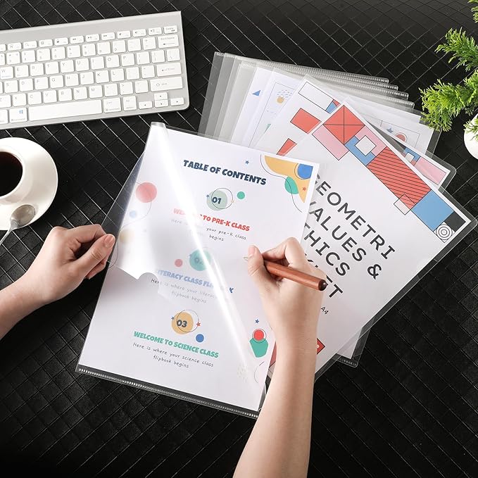 76 Pcs L-Type Clear Plastic File Folders - A4/Letter Size Transparent Plastic Sleeves Ideal for School and Office Supplies-DeskLoop Office