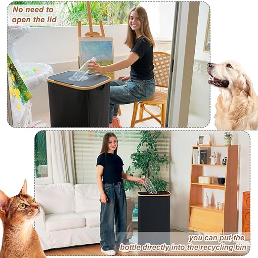 Recycling Bin for Kitchen, Indoor Home Recycle Bins with Wheel, 29 Gallons Large Recycling bin with 2 Removeable Reusable Inner Bags, for Bottles Cans Glass Plastice Cartons(Black)-DeskLoop Office