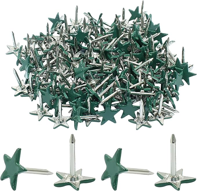 Piutouyar 150 Pcs Star Push Pins, Dark Green Upholstery Tacks Star Shaped Decorative Thumb Tacks Metal Upholstery Pins for Upholstered Furniture Cork Board DIY Projects or Home Decor 11 x 13mm-DeskLoop Office