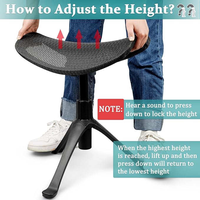 Footrest for Desk Adjustable Height 2-in-1 Function Rotatable Ergonomic Under Desk Footrest Ottoman Stool Rolling Leg Rest for Home Office (Black)-DeskLoop Office