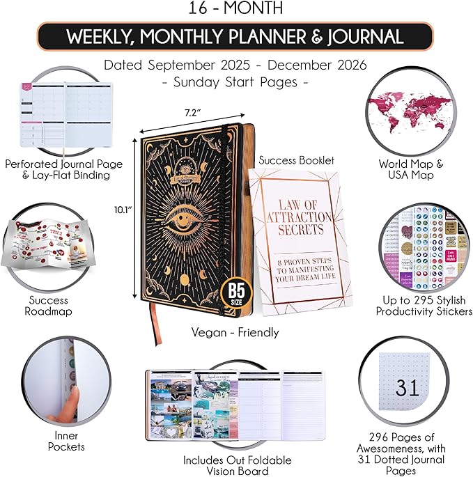 2025-2026 Planner Weekly and Monthly | 16-Month Life Planner to Increase Focus & Productivity | Reduce Overwhelm & Achieve Your Biggest Goals | Include Gift Box & Stickers | Sep 2025-Dec 2026-DeskLoop Office