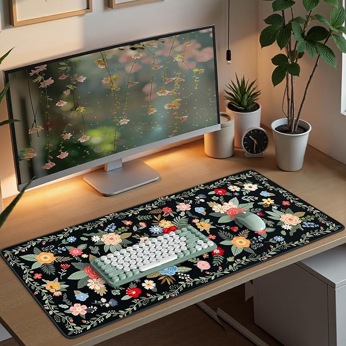 iCasso Floral Desk Mat for Keyboard and Mouse, Cute Gaming Mouse Pad XXL - Image 7
