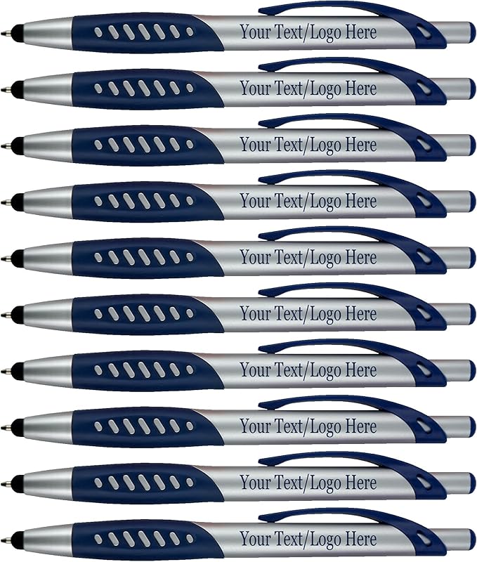 Personalized Pens With Custom Logo or Text-300 Pack Bulk-for Businesses, Parties, and Events, 2 in 1 Ballpoint Pen & Capacitive Stylus for Touchscreen Devices, Click Action, Black Ink, Blue-DeskLoop Office