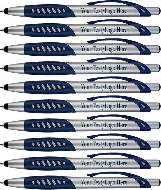 Personalized Pens With Custom Logo or Text-300 Pack Bulk-for Businesses, Parties, and Events, 2 in 1 Ballpoint Pen & Capacitive Stylus for Touchscreen Devices, Click Action, Black Ink, Blue-DeskLoop Office