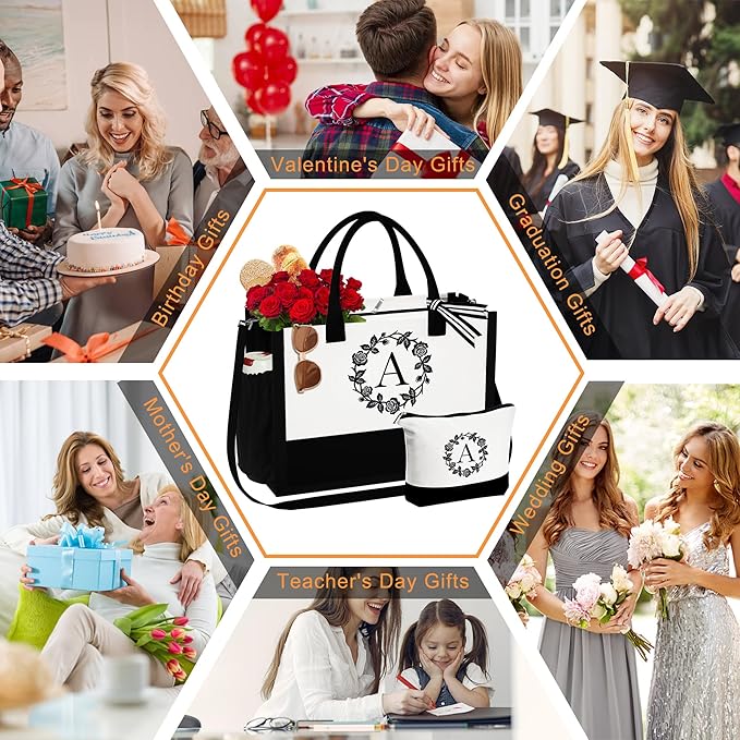 YOOLIFE Tote Bag Gifts for Women, Birthday Birthday Gifts for Women Mom Gift Bags Beach Bag with Makeup Bag Personalized 50th 40th 60th 30th Gifts Teacher Wedding Bridesmaid Girlfriend Gifts C