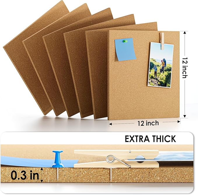 MaxGear Large Cork Board for Wall 36" x 24", 6 Pack Cork Board Tiles with 20 Pushpins & Safe Removable Adhesive Tabs, 12" x 12" Corkboards for Office, School & Home-DeskLoop Office