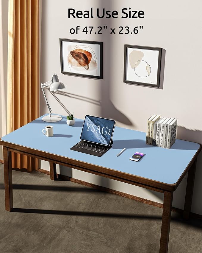 YSAGi Leather Desk Protector, Office Mat, Large Mouse Mat, Non-Slip PU Leather Blotter, Laptop Pad, Waterproof Writing Pad for Office and Home (Baby Blue, 47.2" x 23.6")-DeskLoop Office