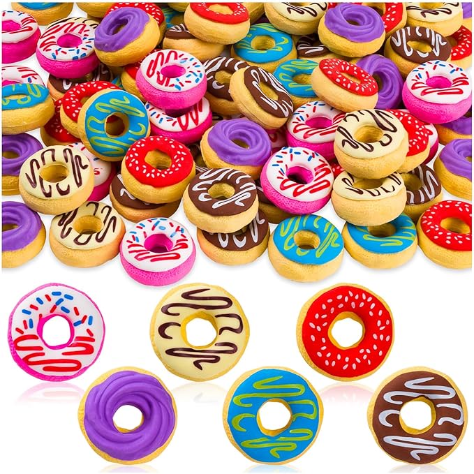 Donut Erasers, 100 Pieces 3D Cute Food Mini Erasers, 3D Donut Erasers Bulk, Novelty Pencil Erasers for Candy Party Favor Gift Filling and Art Supplies-DeskLoop Office