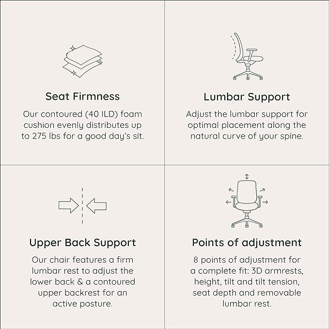 Branch Ergonomic Chair - A Versatile Desk Chair with Adjustable Lumbar Support, Breathable Mesh Backrest, and Smooth Wheels - Experience Optimal Comfort and Support - Pebble - White-DeskLoop Office