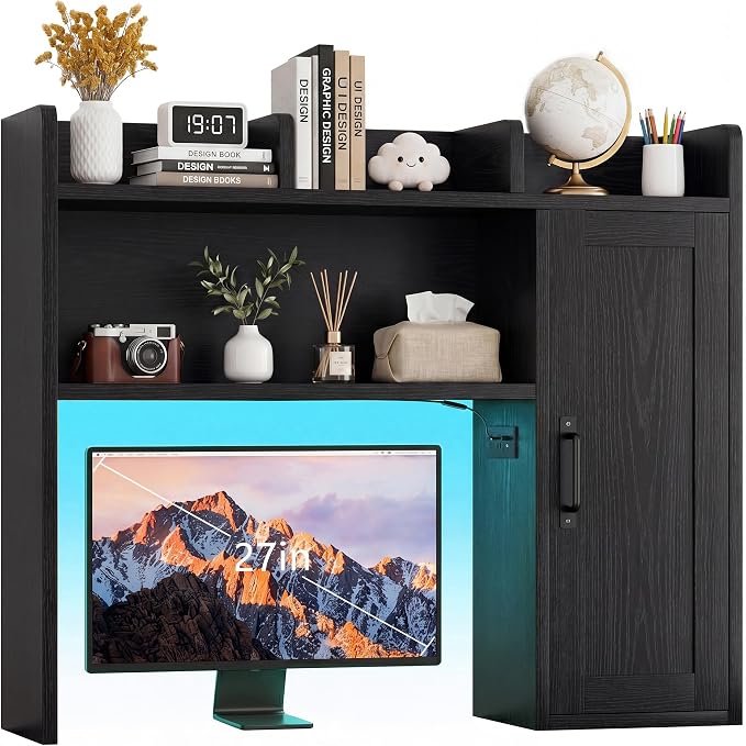 Desktop Storage Shelf, 37.4" Computer Desk Organizer 3-Tier Wood Desktop - Image 8