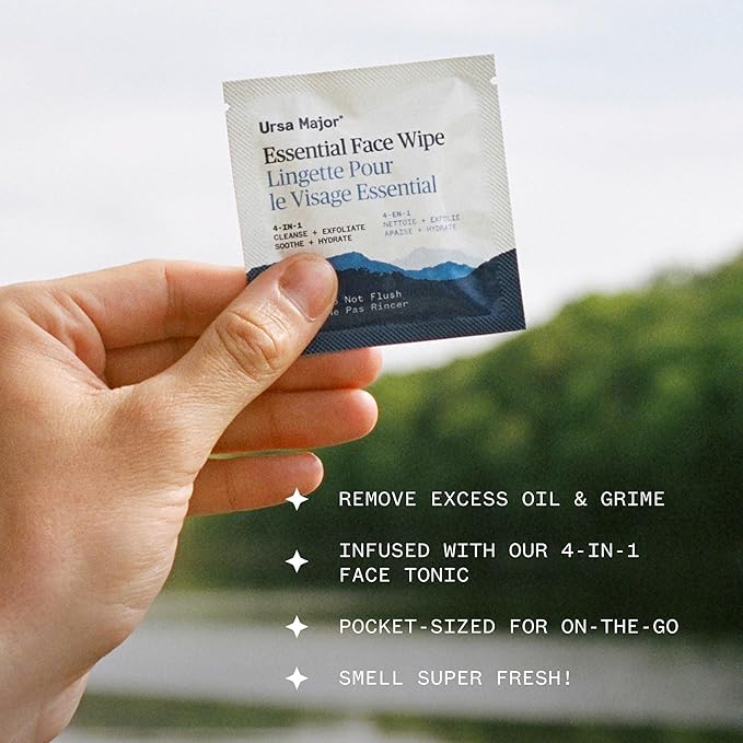 Ursa Major Essential Face Wipes | Natural, Biodegradable, Cruelty-Free | Cleanse, Exfoliate, Soothe and Hydrate | Individually Wrapped | 40 count-DeskLoop Office