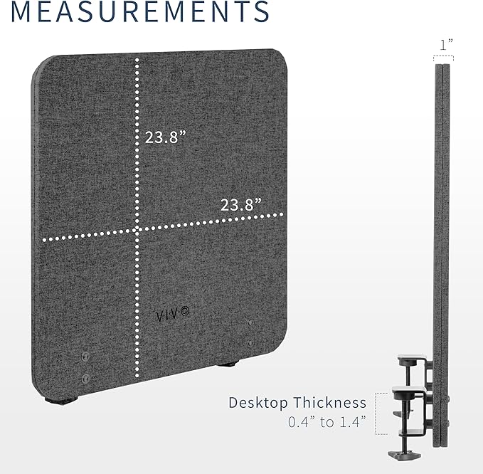 VIVO Clamp-on 24 x 24 inch Privacy Panel, Sound Absorbing Cubicle Desk Divider, Acoustic Partition, Dark Gray, PP-1-V024D-DeskLoop Office
