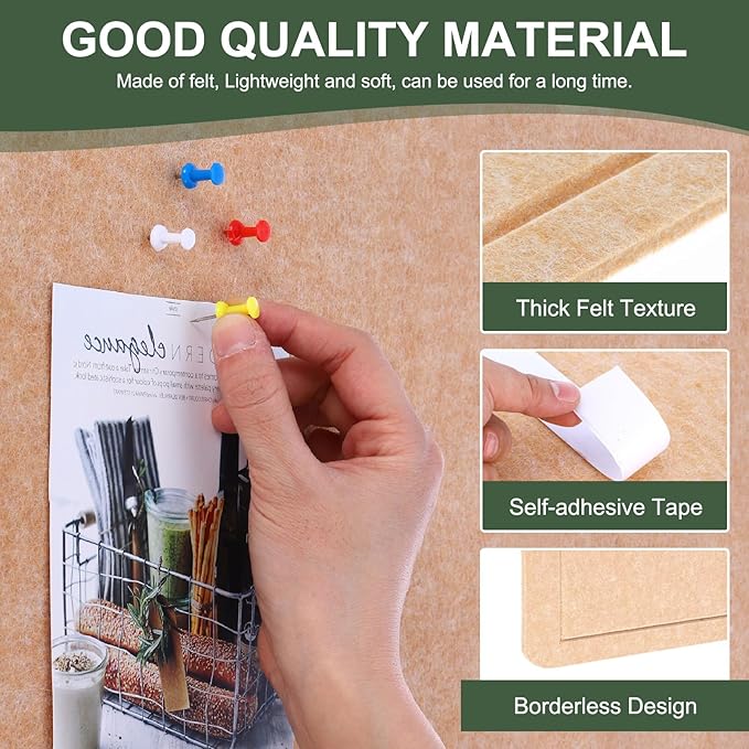 YOKIVE Felt Bulletin Board, 48 x 48 -Inch Foldable Decorative Pin Board Self Adhesive Felt Cork Board with 20 Pushpins, Great for Wall, Photo Display, Paste Note, Schedule(Beige Brown)-DeskLoop Office