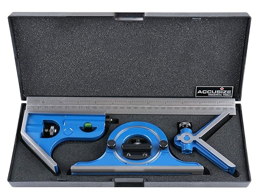 Accusize Industrial Tools Combination Square Set, 12''/300mm, 4 Pcs/Set, 0000-8108-DeskLoop Office