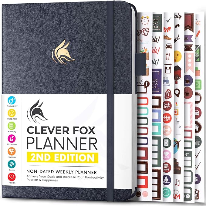 Clever Fox Planner 2nd Edition – Colorful Weekly & Monthly Goal Planner, Time Management & Productivity Organizer, Undated, A5 (Silver Black)-DeskLoop Office