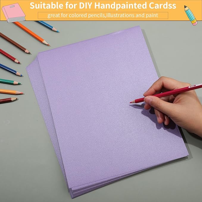 120 Sheets Purple Shimmer Cardstock 8.5 x 11 Inch Metallic Paper, 250gsm/92lb Double Sided Card Stock Pearlescent Paper for Invitations, Certificates, Crafts, DIY Cards-DeskLoop Office