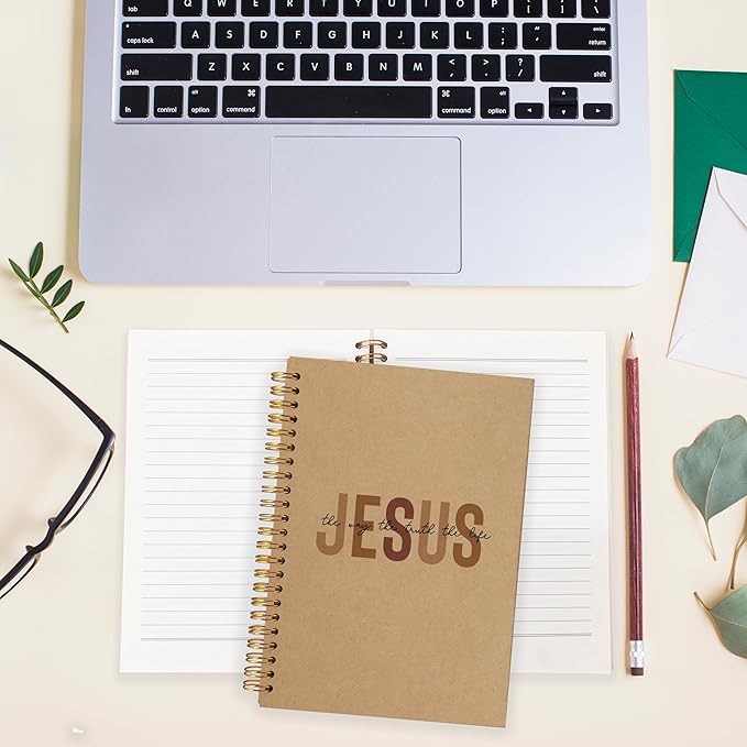 Boho Christian Notebook Journal, Christian Gifts for Women, Bible Notebooks for Note Taking, Bible Journaling Notebook, Jesus the Way the Truth the Life Hardcover Spiral Notebook 5.5x8.3 kraft paper-DeskLoop Office