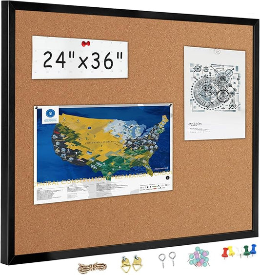 24” x 36” Cork Boards for Walls with Black Wooden Frame 1pack, Double Sided Office Board for Wall Organizer, Bulletins Board Decorative Hanging Pin Board for School, Home & Office, Notice Board-DeskLoop Office
