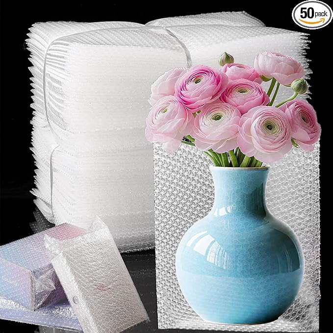50PCS Clear Bubble Pouches Wrap Bags, 10 x 14 Inch Bubble Out Bag Pouch for Packing & Shipping, Double Layer Bubble Cushion Wrap Bags Protective Bubble Pouches Bags for Moving and Storage-DeskLoop Office