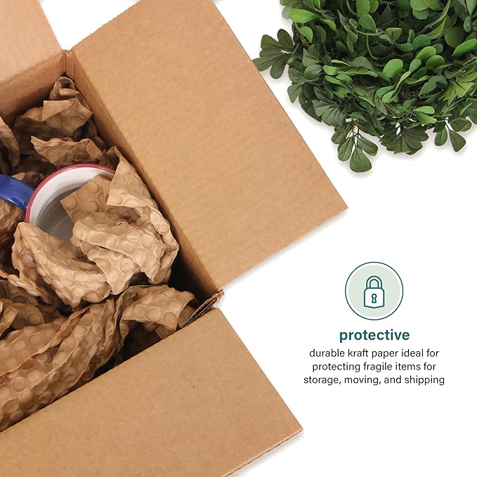 Elementree Paper Bubble Wrap Sheets for Packing, Moving, & Shipping - 12" x 12" x 250' - Eco-Friendly Kraft Bubble Paper - Recyclable Cushioning Wrap - Made in the USA (01913)-DeskLoop Office