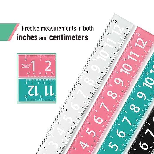 Mr. Pen- Plastic Rulers with Large Numbers, 12-Inch, 4 Pack, Metric & Imperial, Colorful Rulers for Kids, Ruler 12 Inch, Metric Ruler, mm Ruler, Rulers 12 Inch Ruler, Rulers for Kids-DeskLoop Office