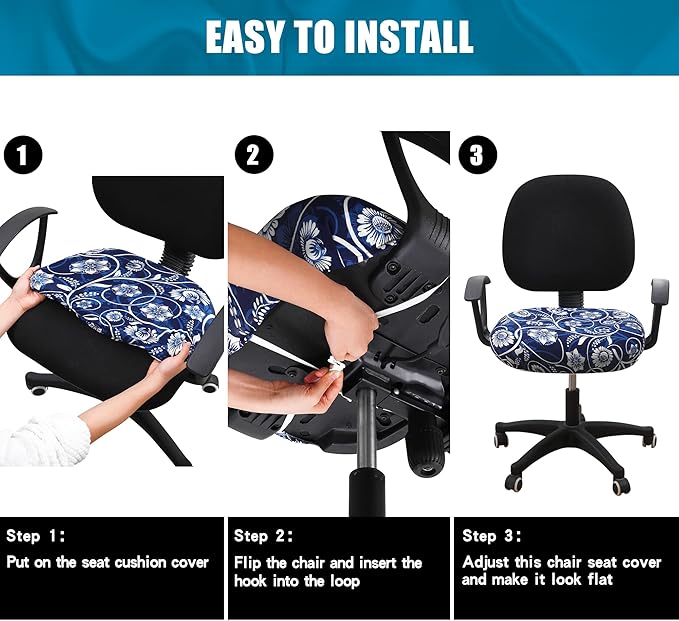 Smiry Printed Office Computer Chair Seat Covers, Stretch Fit Universal Desk Rotating Chair Cover Washable Removable Seat Cushion Protectors - Navy Blue-DeskLoop Office