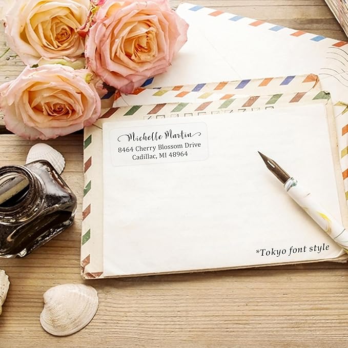 Personalized Return Address Labels Simple - Set of 240 Elegant Custom Mailing Labels for Envelopes, Self Adhesive Flat Sheet Rectangle Personalized Name Stickers (Clear)-DeskLoop Office