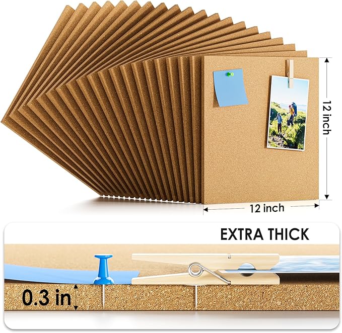 MaxGear 60" x 48" Large Cork Board for Wall, 20 Pack Cork Board Tiles with 40 Pushpins & Safe Removable Adhesive Tabs, 12" x 12" Corkboards for Office, School, Home-DeskLoop Office