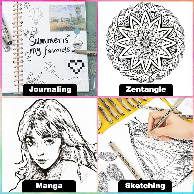 KERIFI Micro-Pen Fineliner Ink Pens, 12 Pack Black Micro Fine Point Drawing Pens Waterproof Archival Ink Multiliner Pens for Artist Illustration, Sketching, Technical Drawing, Zentangle, Scrapbooking-DeskLoop Office