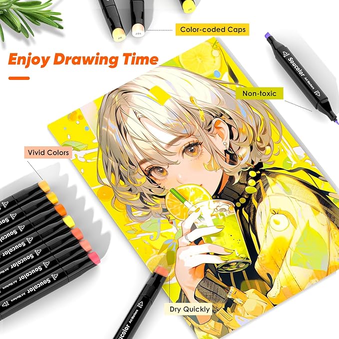 Soucolor Art Supplies for Kids Adult, Artist Art Set Kits, 120 Colors Numbered Dual Tip (Fine & Chisel) Alcohol Markers +1 Colorless Blender for Teen Boys Girls Gifts Trendy Stuff, Birthday Gift Case-DeskLoop Office