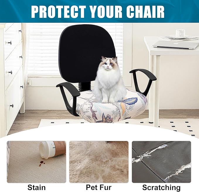 Smiry Printed Office Computer Chair Seat Covers, Stretch Fit Universal Desk Rotating Chair Cover Washable Removable Seat Cushion Protectors - Beige-DeskLoop Office