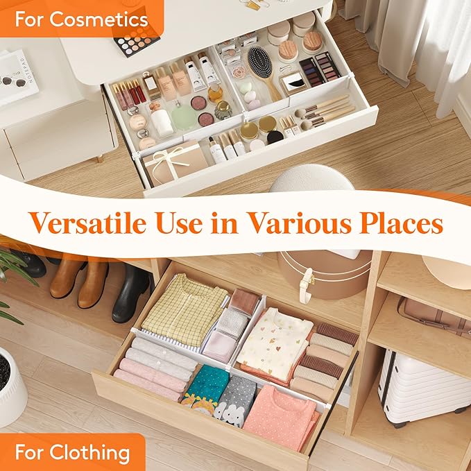 Lifewit Hanging Kitchen Drawer Dividers 3.1" High, 10-17" Adjustable Drawer Organizers for Utensils, Expandable Dresser Separators in Kitchen/Bedroom/Bathroom/Vanity/Office, White(8 Pack)-DeskLoop Office