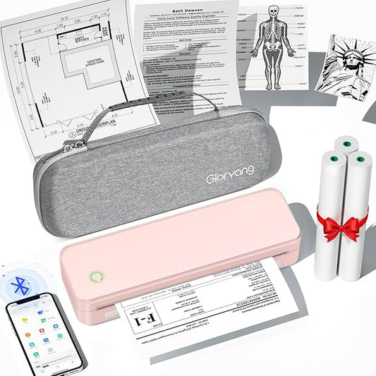 Inkless Portable Printer for Travel, Wireless Thermal Printer Supports 8.5 x 11 Inch US Letter Size, Bluetooth Machine Includes Carry Case and 3 Rolls of Thermal Paper Kit, Pink-DeskLoop Office