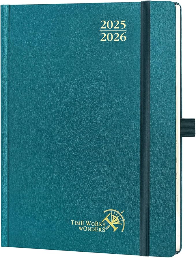 POPRUN Planner 2025-2026, (Medium 6.5'' x 8.5'' Hard Cover) Academic Calendar (July 25-June 26) Daily Weekly and Monthly Appointment Book with Hourly Time Slots, Monthly Tabs, 100 GSM - Pacific Green-DeskLoop Office