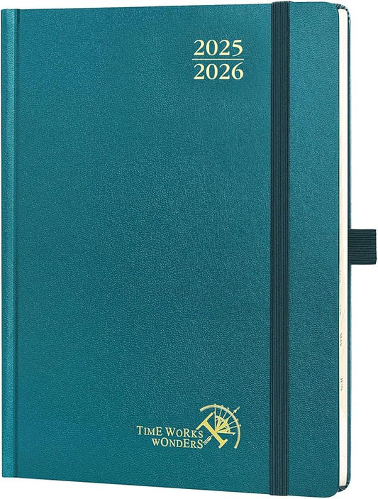 POPRUN Planner 2025-2026, (Medium 6.5'' x 8.5'' Hard Cover) Academic Calendar (July 25-June 26) Daily Weekly and Monthly Appointment Book with Hourly Time Slots, Monthly Tabs, 100 GSM - Pacific Green-DeskLoop Office