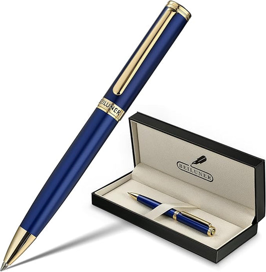 BEILUNER Blue Lacquer Gel Pen - Stunning Luxury Pen with 24K Gold Finish, ADMOK Black Refill, Executive Gift Set for Family & Friends, Writing, Fancy, Office, Retractable Pens-DeskLoop Office