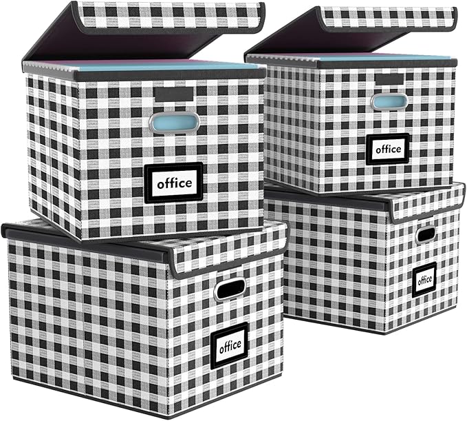 Huolewa Decorative File Organizer Boxes Office Document Storage with Lids, Linen File Storage Organizer Boxes, Universal Hanging Filing Organization Box for Letter/Legal Folder,Home File Storage Bins-DeskLoop Office