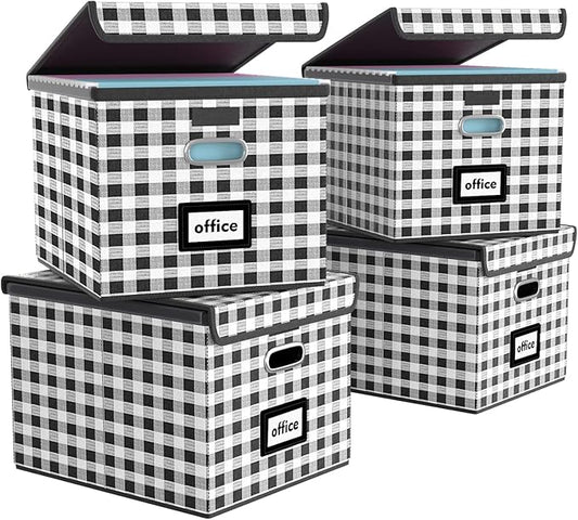 Huolewa Decorative File Organizer Boxes Office Document Storage with Lids, Linen File Storage Organizer Boxes, Universal Hanging Filing Organization Box for Letter/Legal Folder,Home File Storage Bins-DeskLoop Office