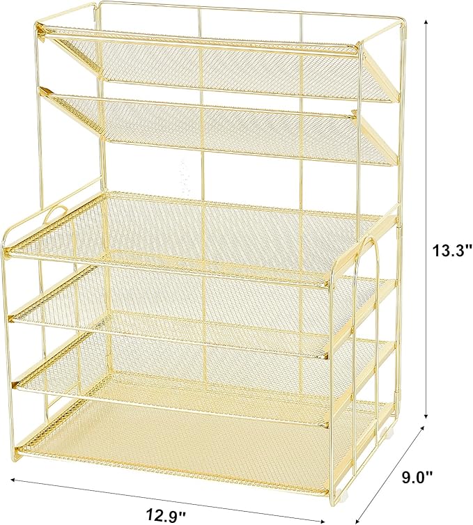 6-Tier Letter Tray Paper Organizer, Desk Organizers and Accessories, Desktop File Organizer, Office Desk Accessories for Office Supplies (Gold)-DeskLoop Office
