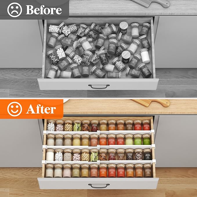 Lifewit Hanging Kitchen Drawer Dividers 3.1" High, 10-17" Adjustable Drawer Organizers for Utensils, Expandable Dresser Separators in Kitchen/Bedroom/Bathroom/Vanity/Office, White(8 Pack)-DeskLoop Office