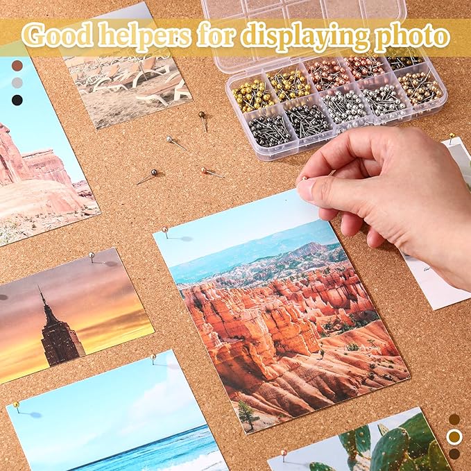 Outus 500 Pieces Map Push Pins 1/8 Inch Map Tacks Plastic Round Head Tacks with Steel Points(Metallic Color, 1/8 Inch)-DeskLoop Office