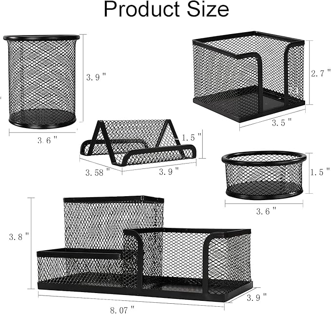Mesh Pen Holder for Desk Pencil Holders 5 Pieces Desk Organizer Office Supplies Caddy with Sticky Notes Holder for Office School Home Black-DeskLoop Office