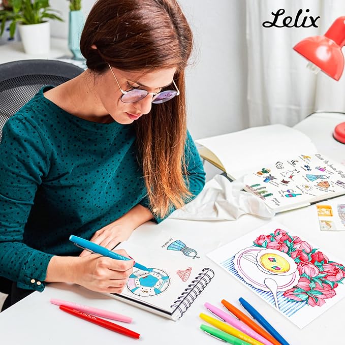 Lelix 30 Colors Felt Tip Pens, Medium Point Assorted Markers Pens For Journaling, Writing, Note Taking, Planner Coloring, Perfect for Art Office and School Supplies-DeskLoop Office